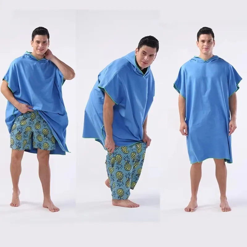110x90cm Quick Dry Bathrobe Adult Surf Poncho Change Towel Microfiber Wearable Beach Towel Swimming Hooded Absorbent Bathrobe 2