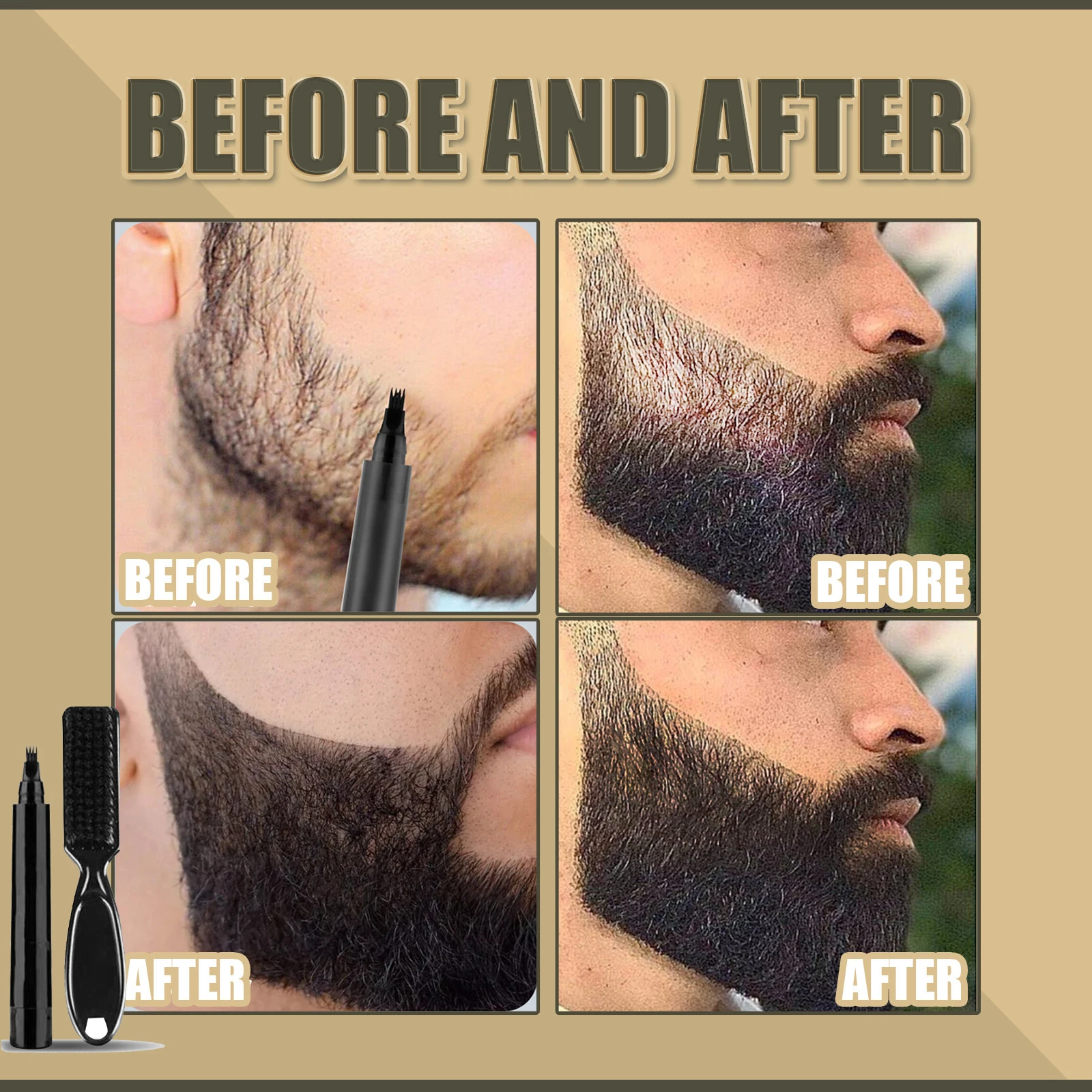 Waterproof Beard Pen Beard Filler Pencil And Brush Beard Enhancer