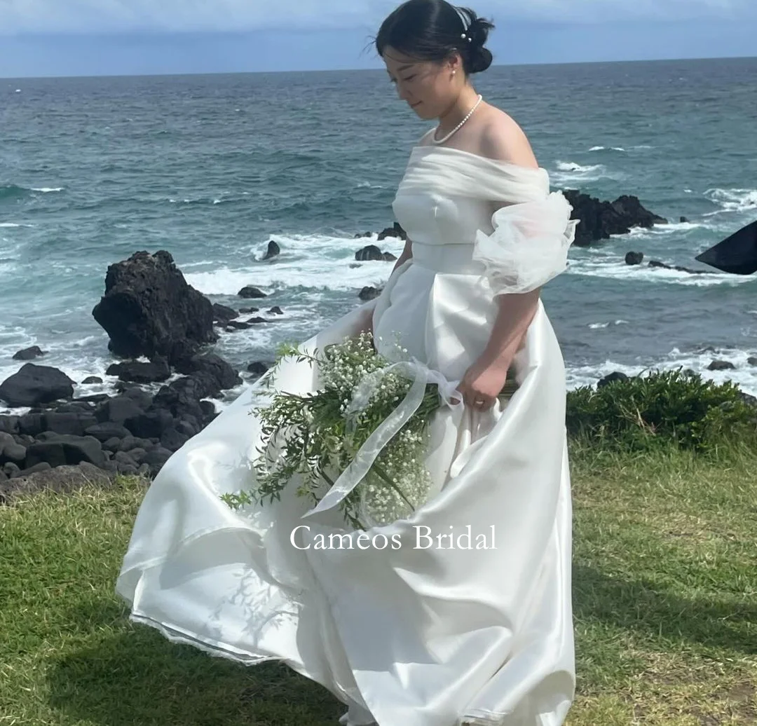 

SONDR Off the Shoulder Korea A-Line Wedding Dress Custom Made Formal Satin Corset Bride Dress Ivory 웨딩드레스 Wedding Gown Bridal