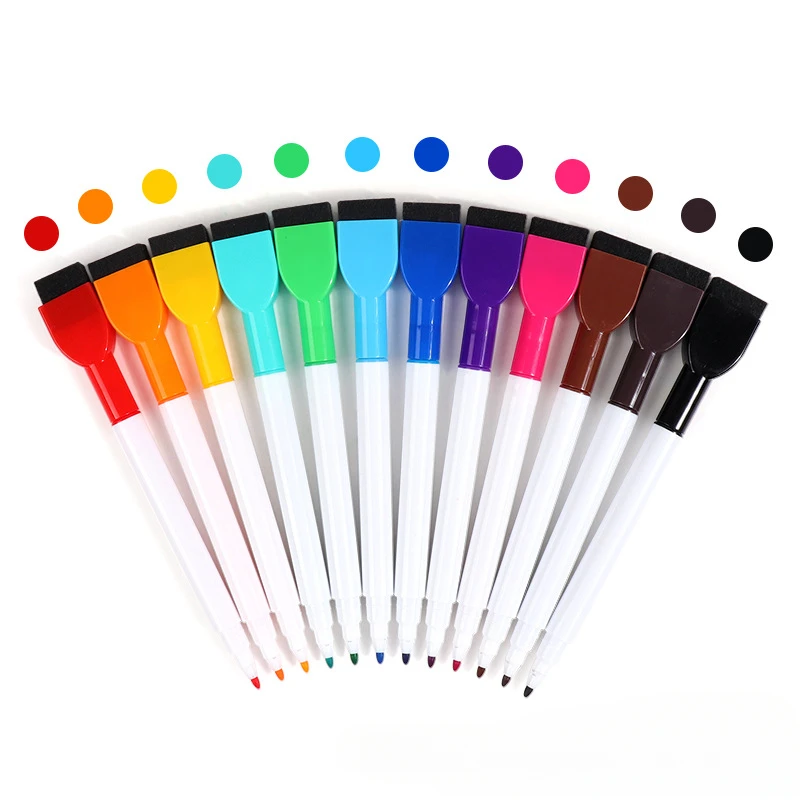 8/12 Colors Magnetic Dry Erase Markers Whiteboard Marker Pen with Whiteboard eraser Office School Stationery Colored Pens