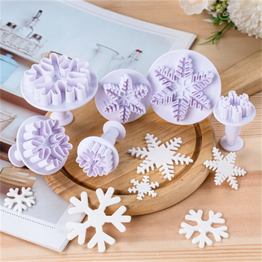 

Christmas 3Pcs/Set Coarse/Fine Snowflake Plunger Mold Cake Decorating Tools Biscuit Cookie Cutters Cupcake Mould Fondant Pastry