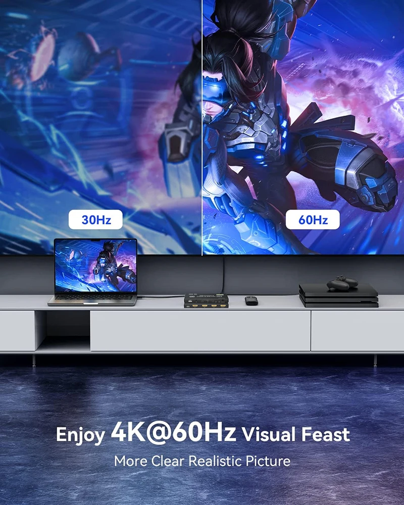 HDMI 2.1 스위치 스플리터 120Hz 3/4/5포트 HDMI 2.0 또는 HDMI 2.1 스위처(PS5 Xbox 시리즈 X용 리모컨 포함) Apple TV 4K HDMI HDR