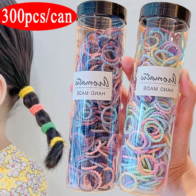 

300 Pcs/can Cute Colorful Elastic Rubber Bands for Girls Ponytail Braids Hair Ties Simple Elastic Rubber Band Hair Ring Headwear