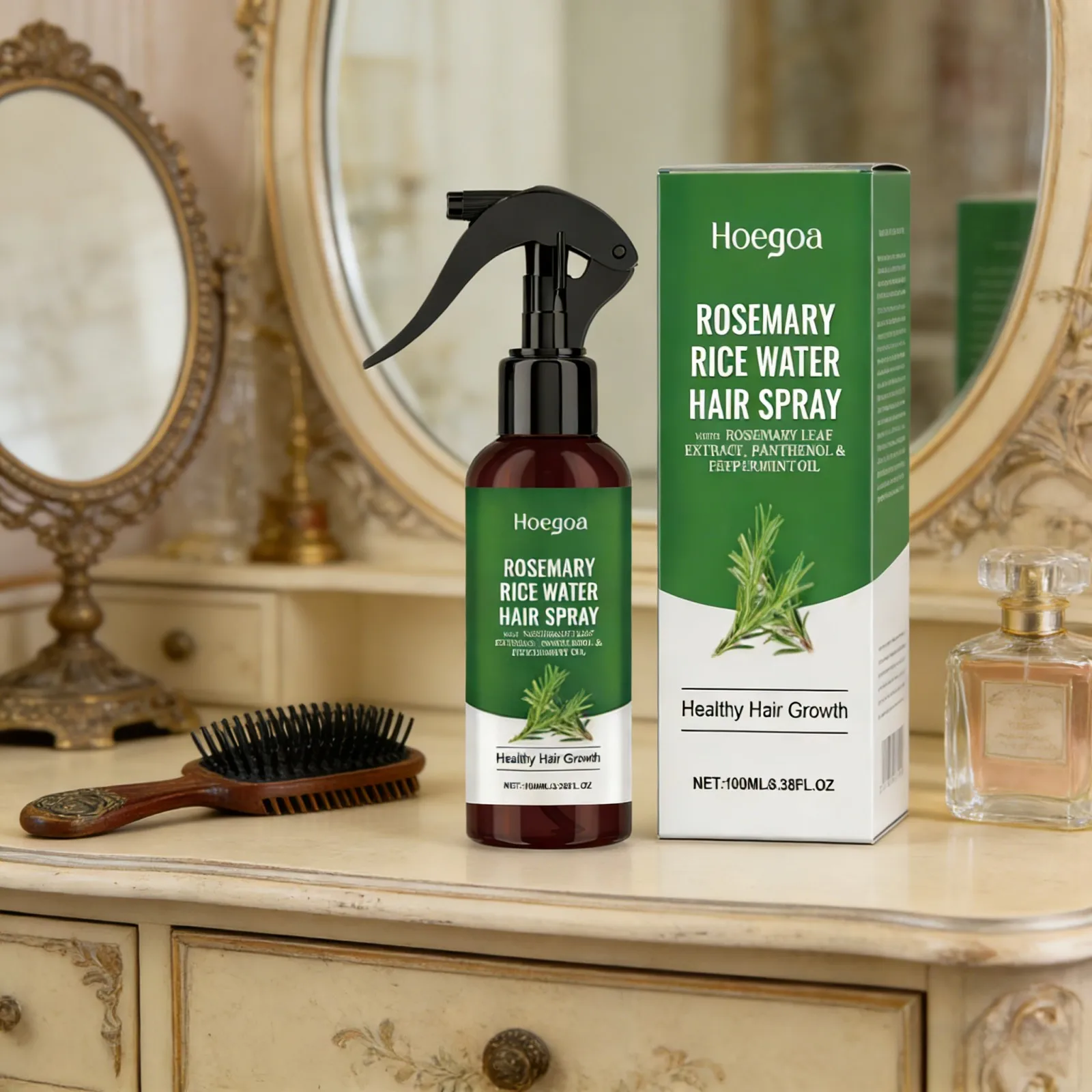 Spray per la Crescita dei Capelli al Rosmarino e Acqua di Riso, Siero Rinforzante per Radici con Olio di Menta Piperita per il Trattamento della Caduta dei Capelli e la Ricrescita - immagine 4