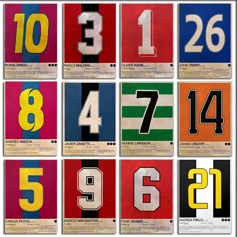 RetroFamousSoccerPlayersJerseyNumbersPostersandPrintsCanvas