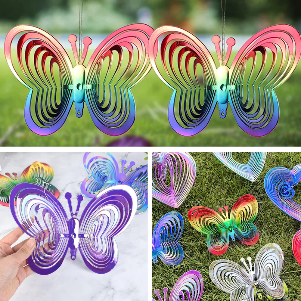 3D Butterfly Bird Repeller Wind Spinners Reflective Wind Chimes Garden Decor Hanging Decorations Catcher Gardening Supplies