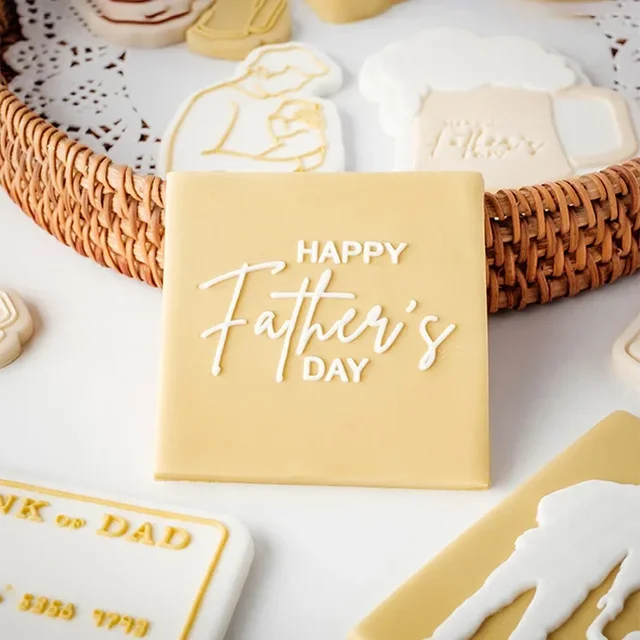 Happy Father's Day Style Cookie Cutter and Embosser Beer Hat Shape Cookie Stamp for Father's Day Dad Birthday 5