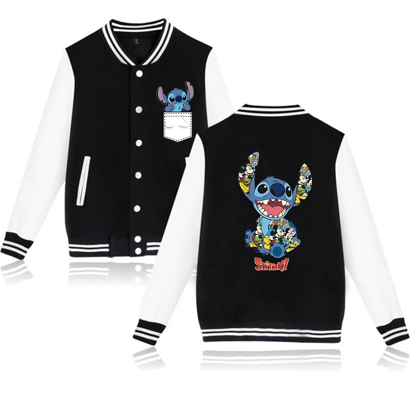 Y2k Disney Hoodie Lilo Stitch Baseball Jacket Men Women Sweatshirt Hip Hop Harajuku Jackets Streetwear Loose College Coats