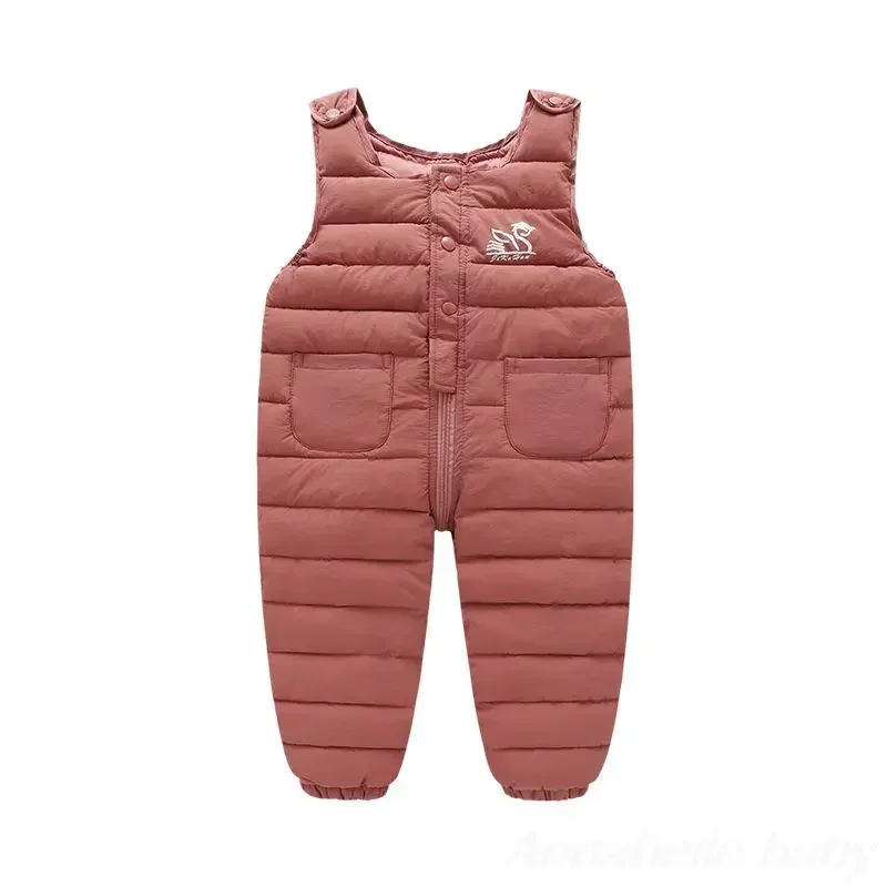 Toddler Kids Down Snow Suit Bib Overalls for Girl Boy Lightweight Down Jumpsuits Ski Bibs Pants Thick Warm Onesie Trousers
