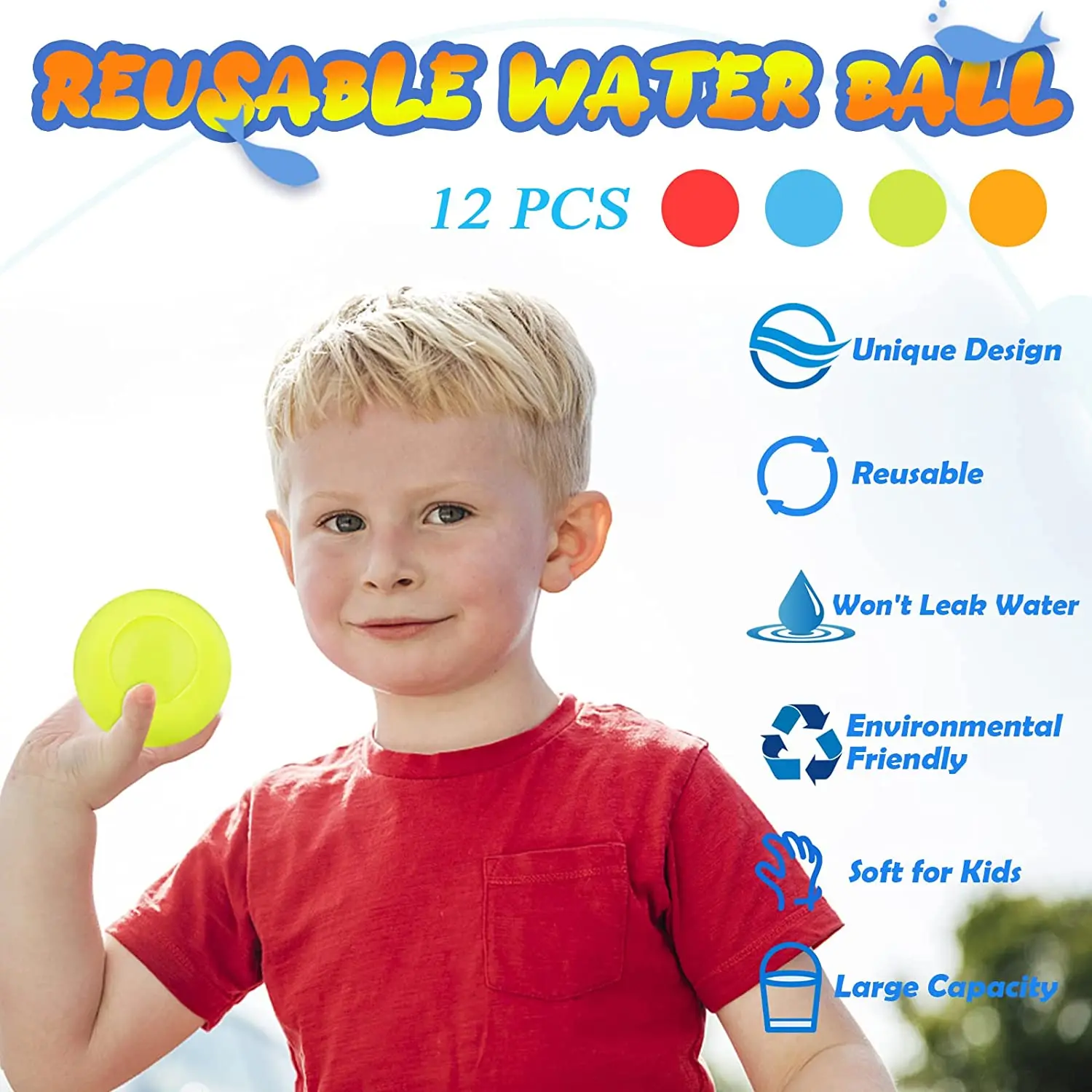 12 Pack Reusable Water Balloons Self Sealing Quick Fill Water bomb Splash Ball Toys Party Supplies for Summer Outdoor Pool Party