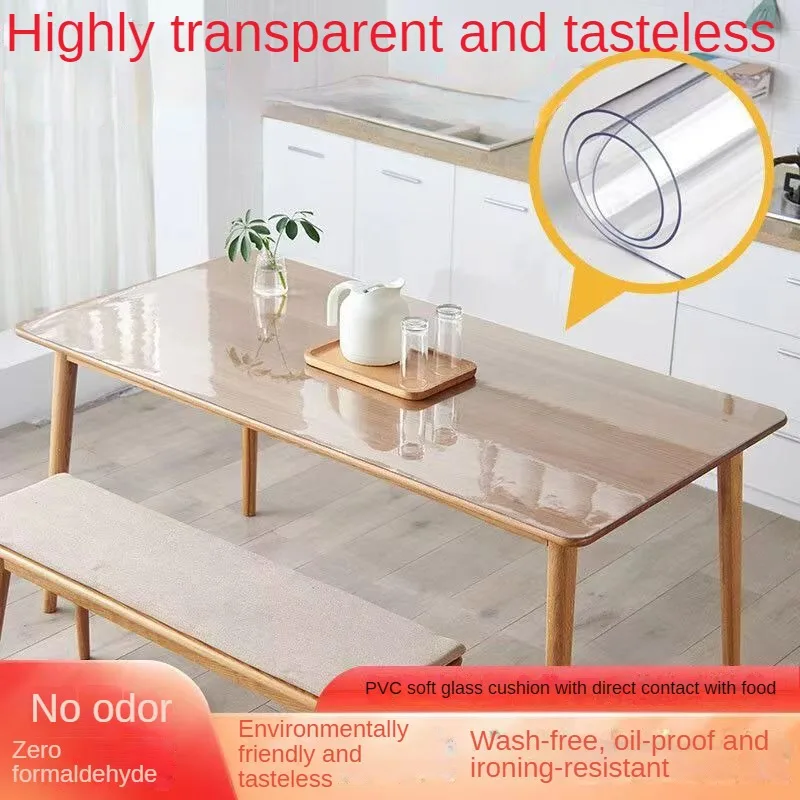 Customization Tablecloths Soft Glass PVC Transparent Tablecloth Waterproof Anti-hot Coffee Mat Table Cover Kitchen Oilcloth 3