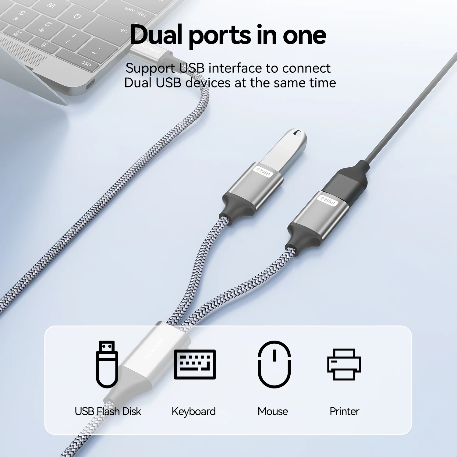 SUNKANDI Dual USB Female Hub Extension Cable