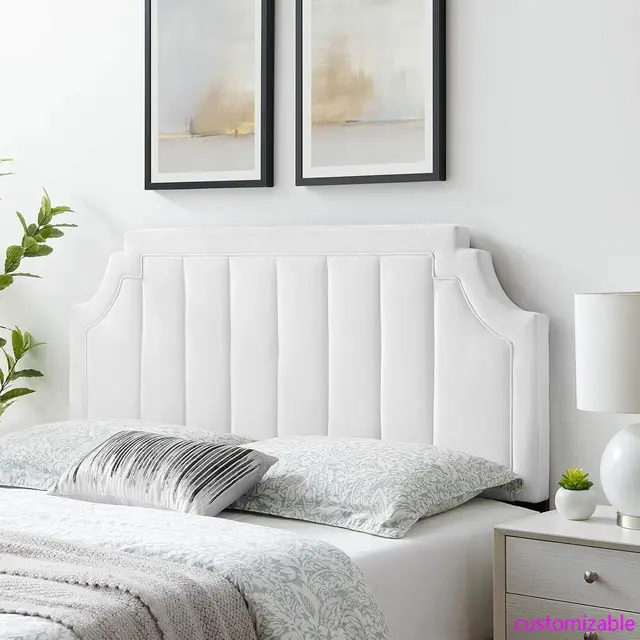 Alyona Channel Tufted Performance Velvet Full/Queen Headboard In White,customizable