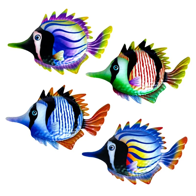 

4Pcs Metal Fish Garden Crafts Wall Decor Iron Art Office Porch Bedroom Balcony Hanging Ornaments Indoor Outdoor Decor