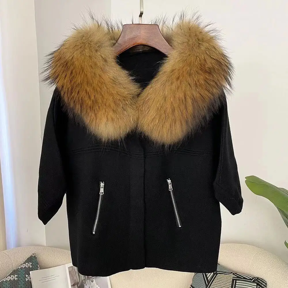 Women wearing thick warm short sleeve jacket inspired sweater