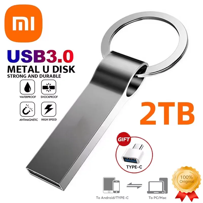 Pen Drive Xiaomi 2TB Metal Pen Drive USB 3.0 Flash Drive U Disk High-speed Data Transfer Memory Stick 1TB Ultra-slim Thumb Usb Memory Disk