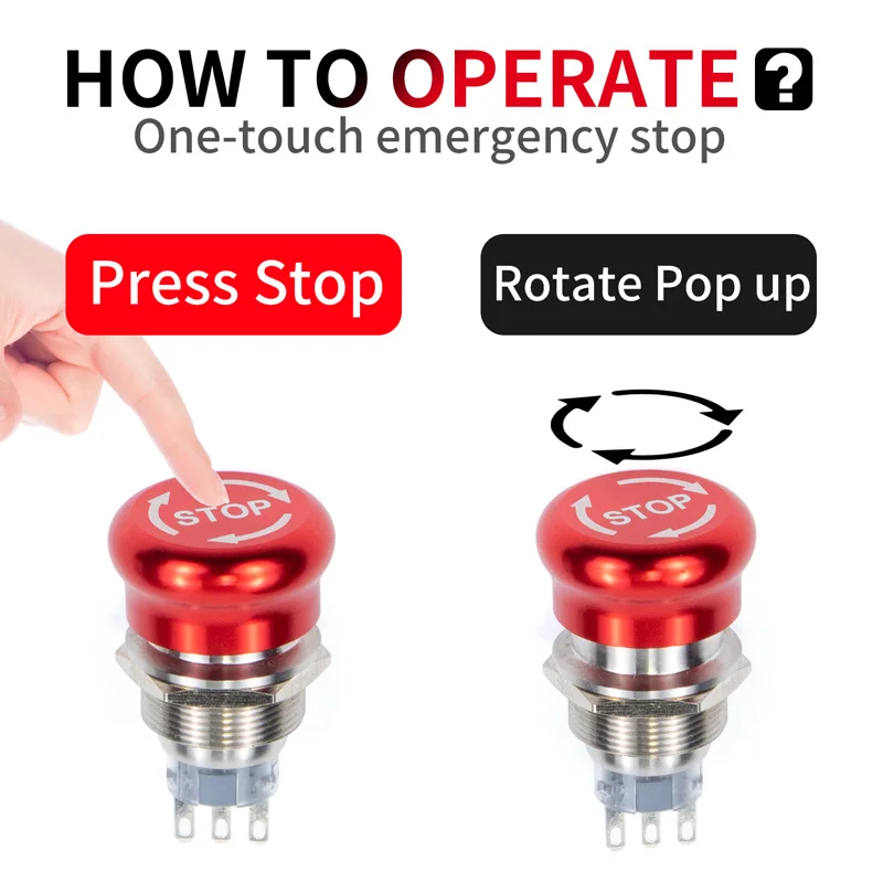 16mm 19mm 22mm metal emergency stop button switch stainless steel waterproof mushroom head Rotation reset Anti-slip thread