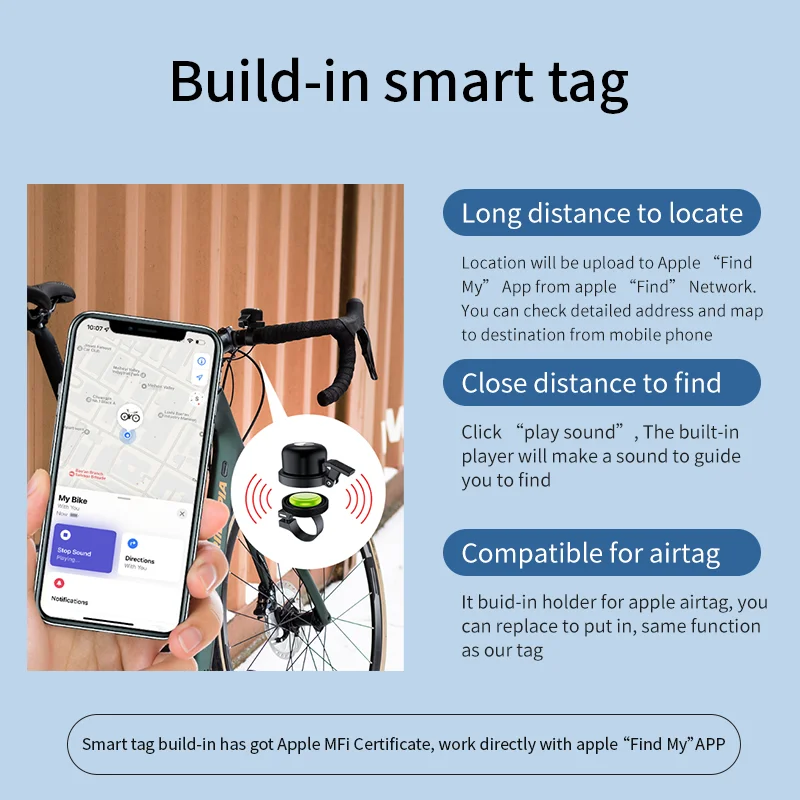 GPS Tracker Anti Lost Tracker Copper Bike Bell With 1 Free Tracker Real-time Global Position Anti-lost Bicycle For IOS Find My Bike Accessories