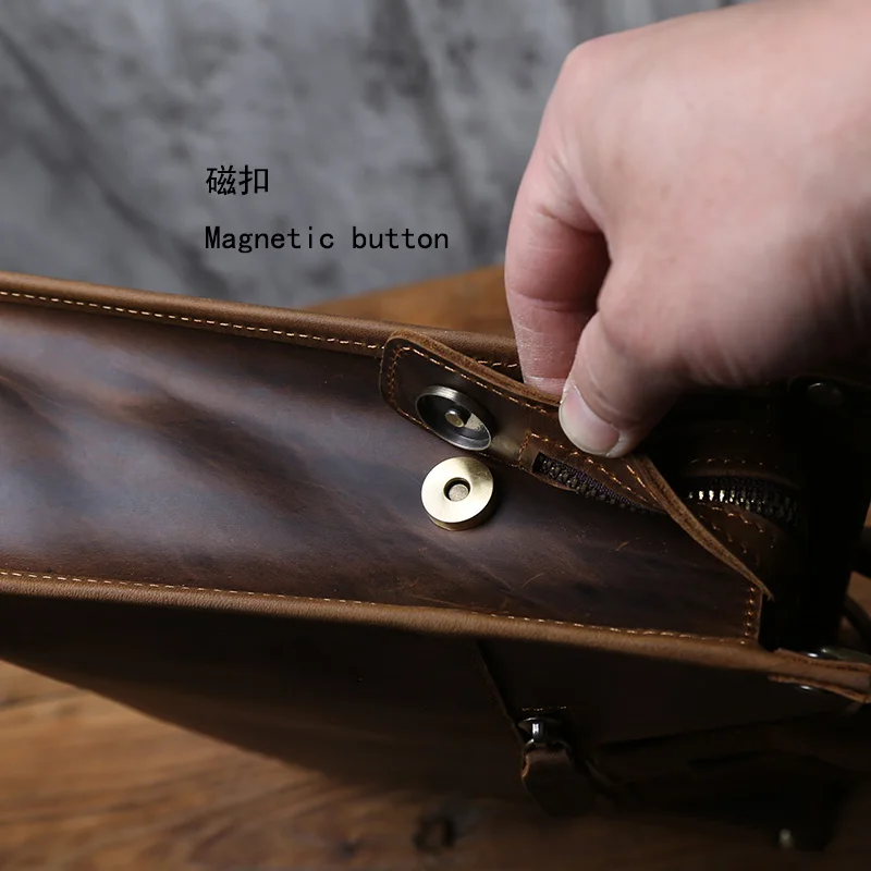 NZPJ Vintage Genuine Leather Men's Briefcase Natural Cowhide Handbag Crazy Horse Leather Computer Bag Casual Crossbody Bag