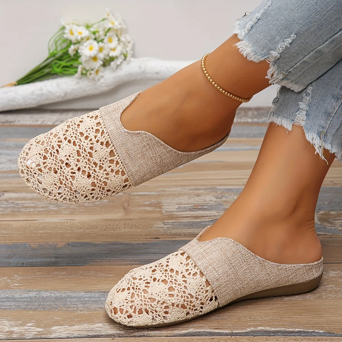 Women's Woven Slippers Flat Slides Fashion Women Cover Toe Female Mule Luxury 2025 Mules Casual Flats Shoes — view 3