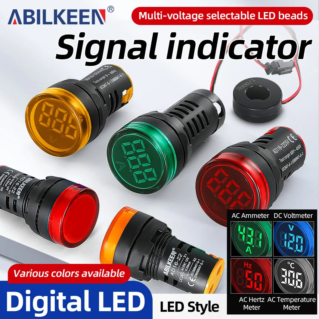 ABILKEEN AD16-22 Industrial Signal Indicator Light Digital Display Ammeter/Voltmeter/Temperature Meter/ Hz Meter Signal Meter