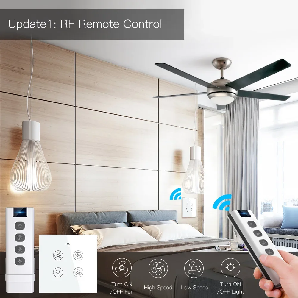 WiFi RF Smart Ceiling Fan Light 2/3 Way Control Smart Life/Tuya APP RF Remote Speed Control Alexa Google Home Compatible smart switch smart light switch