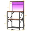 Bakers Rack with Power Outlet and LED Light, Small Microwave Stand with 4 Tier Shelves, Coffee Bar Station Table with 6 S Hooks 3