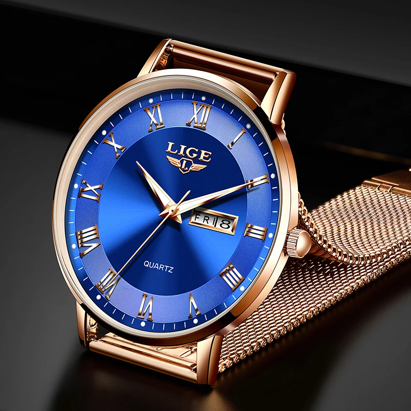 Elegant Rose Gold Ultra-Thin Mesh Quartz Women's Luminous Wristwatch