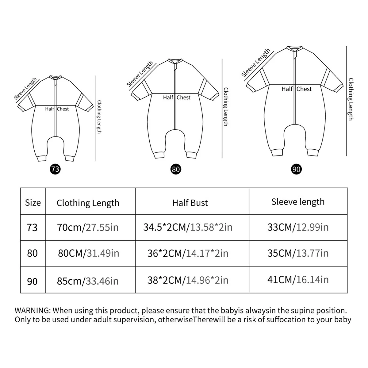 Elinfant Long Sleeve Split Legs Sleeping Bag, 3 Size For Boys and Girls Removable Sleeves Sleeping Sack For Winter