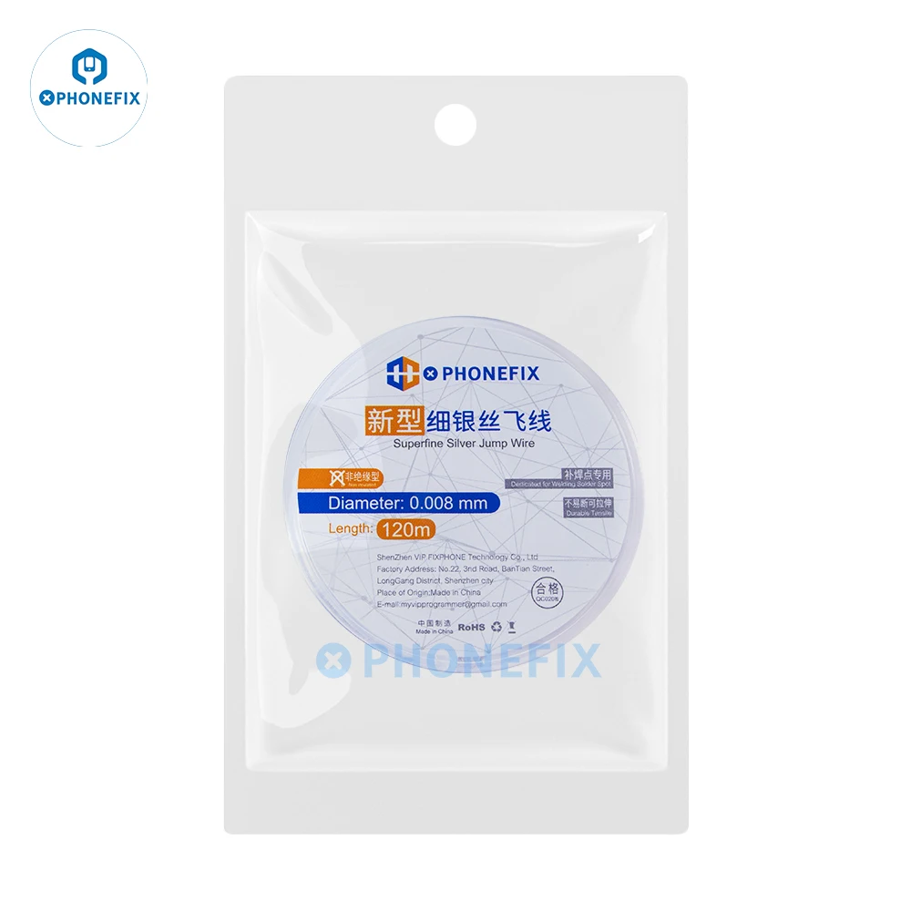 PHONEFIX 0.008mm 120m Non-Insulated Superfine Silver Jump Wire Ultra Fine Fly Line For Phone Fingerprint Chip PCB Solder Repair