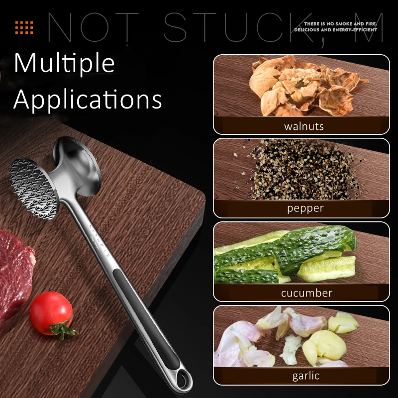 LFGB Certificated Zinc Alloy Meat Pounder Steak House Beaf Tenderizer Family Ergonomic Handle Kitchen Hammer for Pork Frying