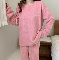 Ensemble de vêtements de nuit en flanelle épaisse, vêtements chauds pour la maison, vêtements d'extérieur pour femmes, deux pièces, robe de nuit, pyjama confortable, automne-hiver 4