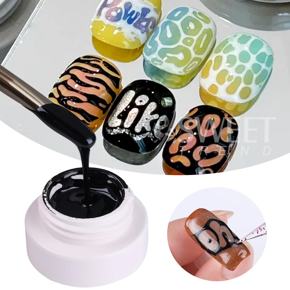 5ml Black White Red Lace Hole Poke Gel Nail Polish Wave Texture Painting Sculpting Soak Off UV Base Varnish DIY Manicure Decor