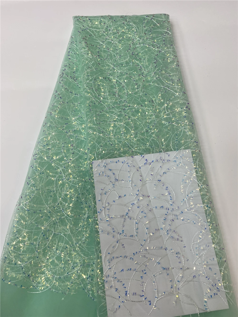 

2022 High Quality Sequence French Nigerian Sequins Net African Tulle Mesh Lace Fabric For Dress 5 Yards/Lot JC0303