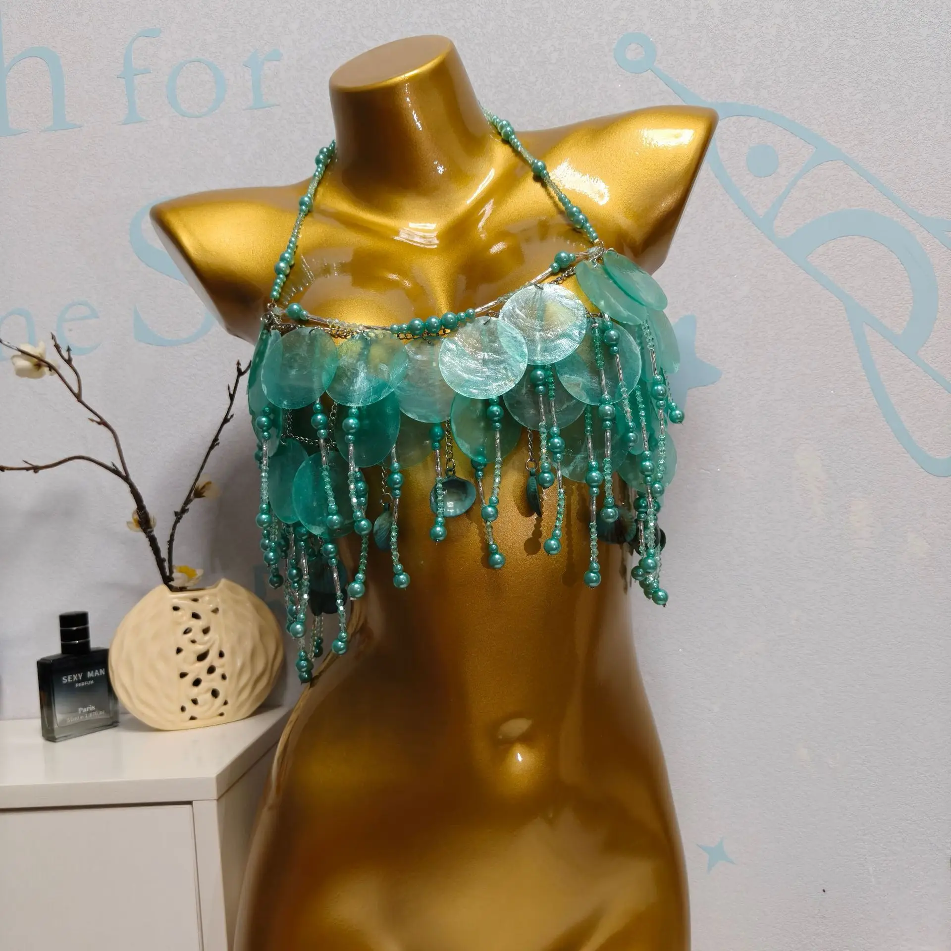 New Handmade Bead Chest Chain, Crystal Heavy Body Chain, Sexy Suspender Accessories, Fashionable Bra, Music Festival Party 1