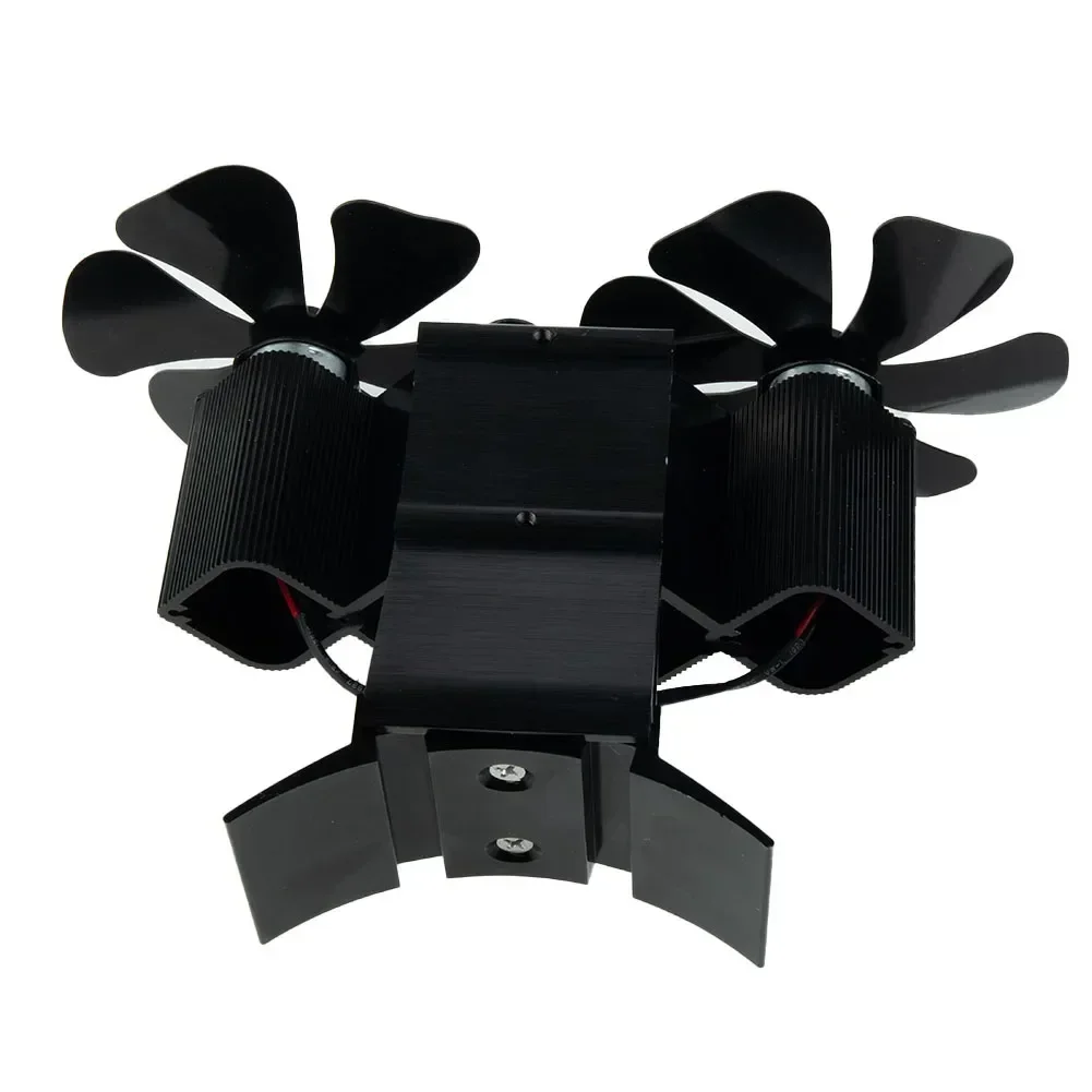 12 Blades Wall-Mounted Heat Powered Stove Fan Fireplace Fan Double Head 12 Blade Furnace Wall Mounted Unpowered Operation