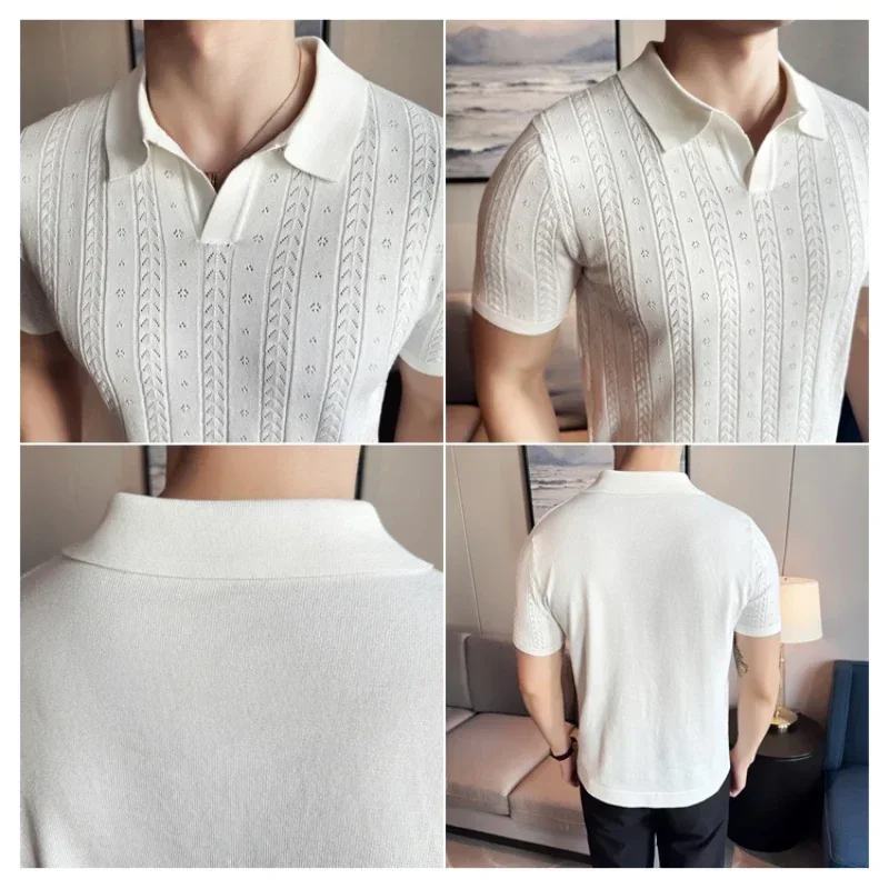 トップス soerte MULTI COLLAR JACQUARD KNIT POLO Short-sleeve Heritage Cotton Sweater-polo In Windowpane Jacquard
