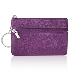 Unisex Leather Zipper Coin and Key Holder Wallet (Berry)