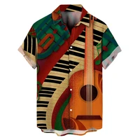 Shirts For Men Hawaiian Music Note Pattern Fashion Print Summer Harajuku Blouses Short Sleeves Hawaii Beach Tops Tees Clothing 1