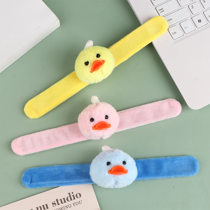 

Cute Cartoon Plush Duck Doll Stuffed Animal Slap Wristband Kids Slap Bracelet Animal Huggers Toys For Party Favors