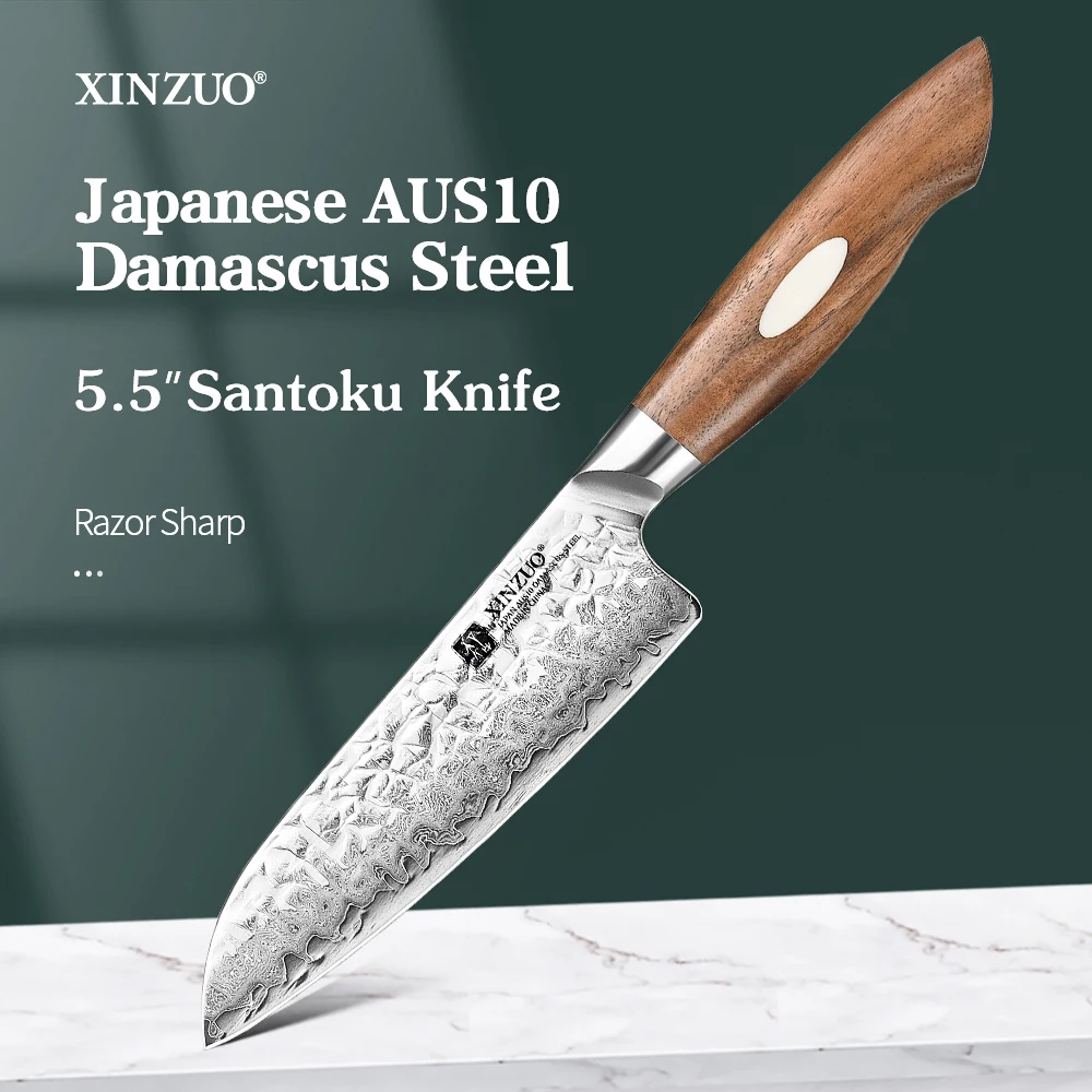 

Японский нож сантоку XINZUO из дамасской стали, 5,5 дюйма, 67 слоев, класс AUS10