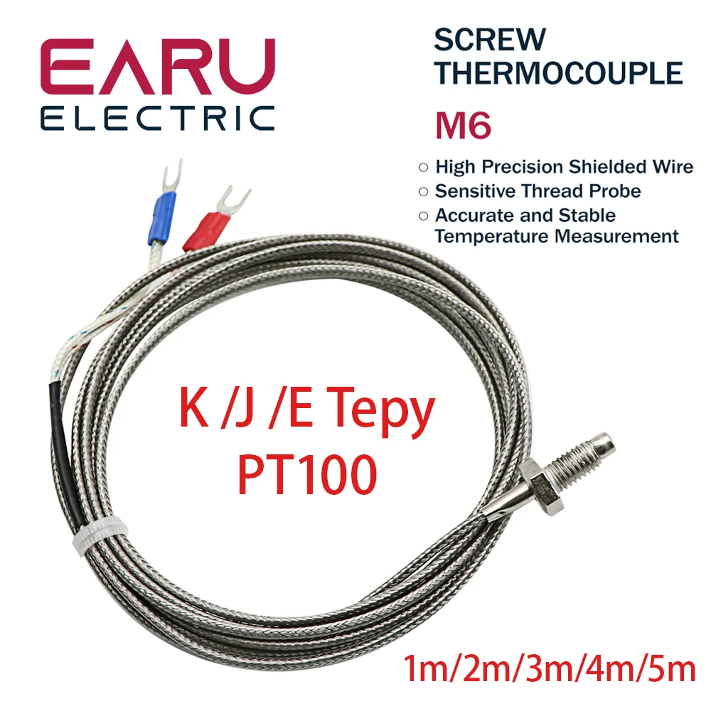 Thread M6 Screw Probe Temperature Sensor Thermocouple K Type Cable 2M 0-600℃ New 