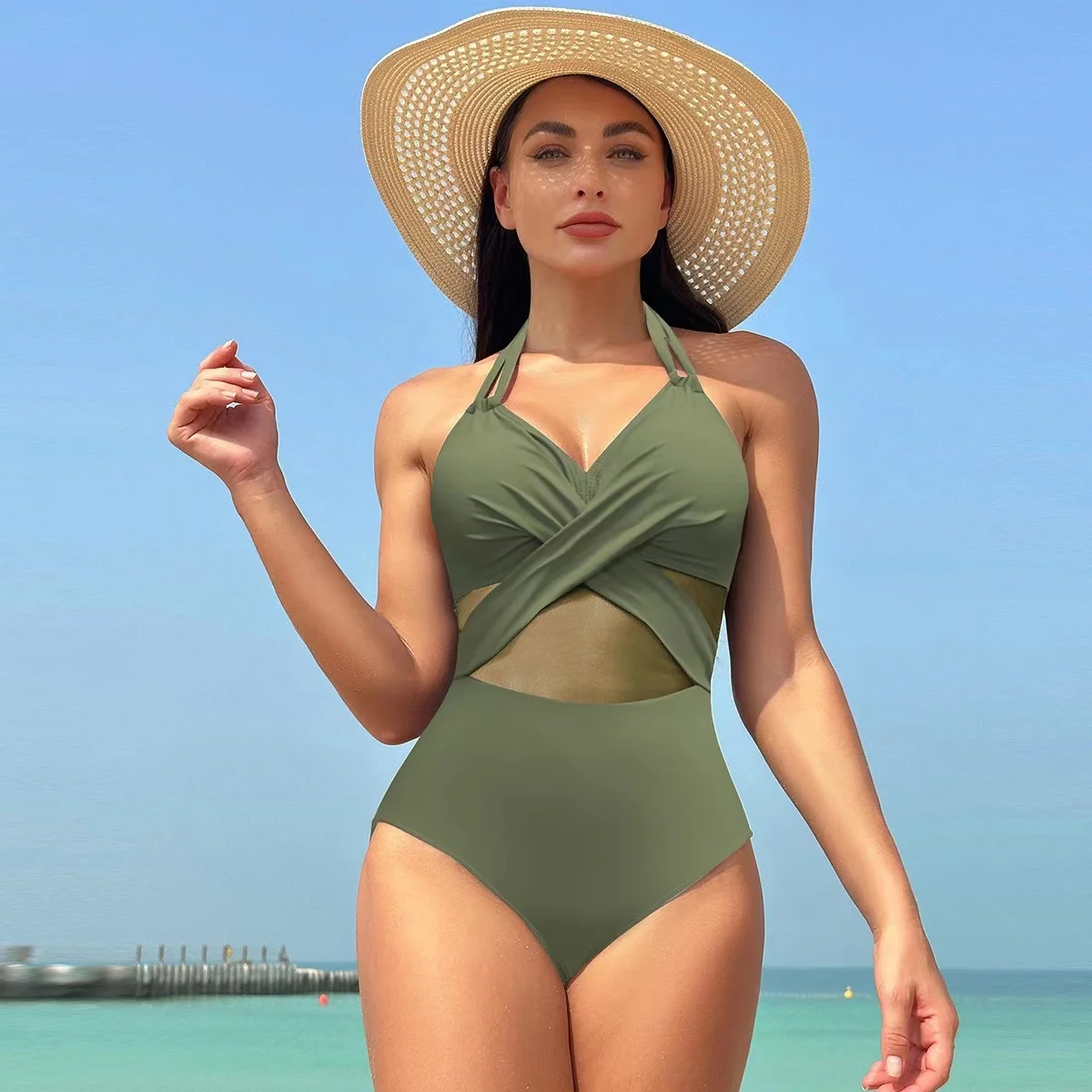 One-Piece Monochromatic Swimsuits for Women, Sexy Swimming Wear, Oversized Swimsuit for Ladies