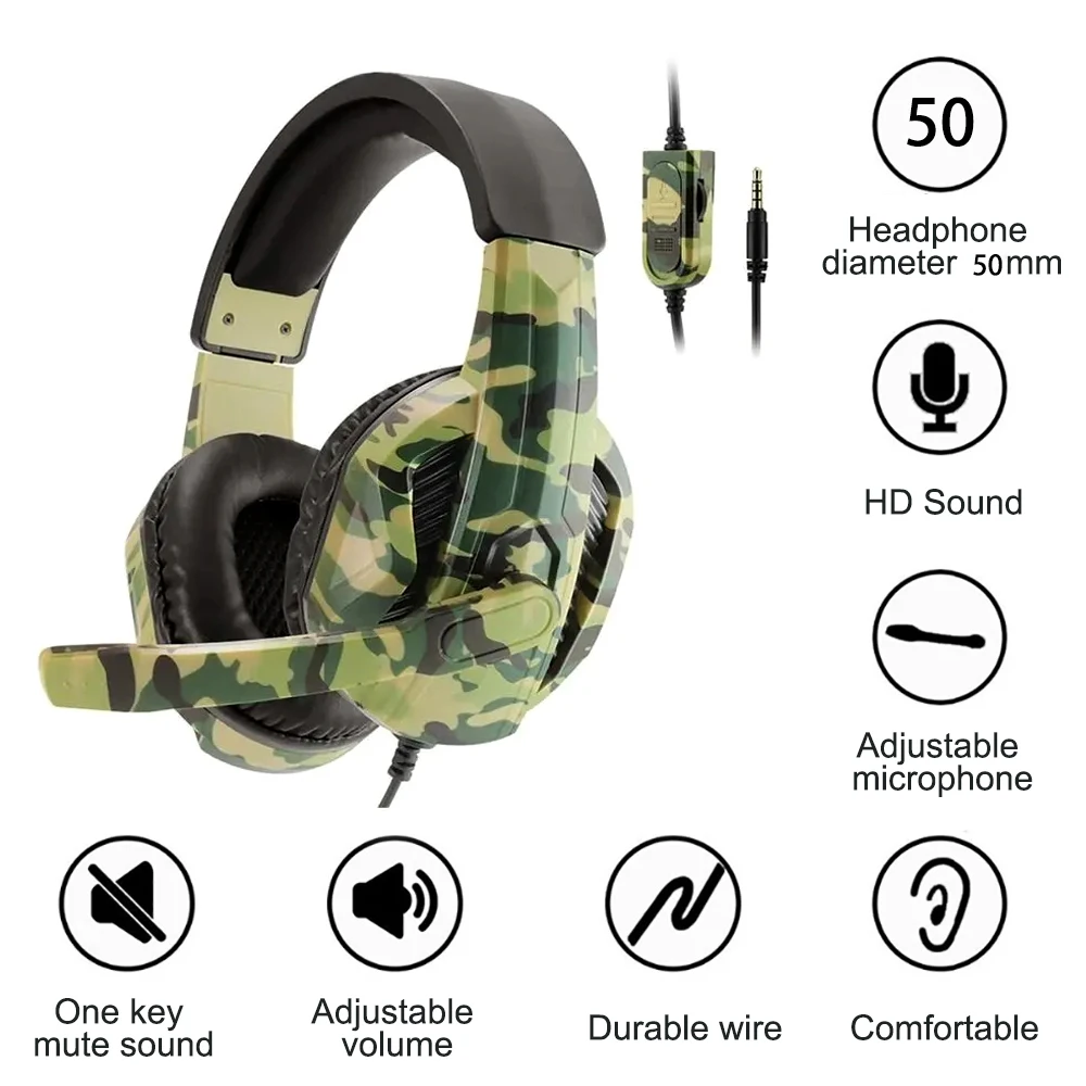 

3.5mm Plug Camouflage Color Game Wired Earphone With Microphone Bass Stereo Headphone For PS4 For Xbox PC Phone Universal