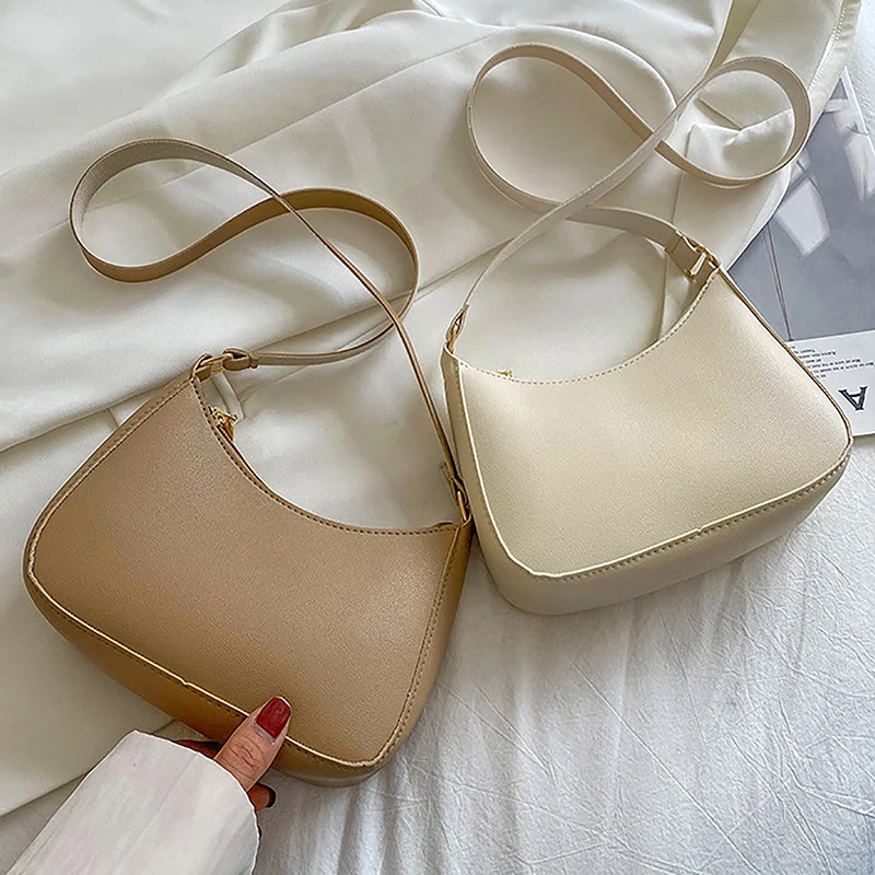 

Women PU Leather Shoulder Bag Fashion Smooth Epidermis Solid Color Casual Zipper Handbags Underarm Bags Handbag