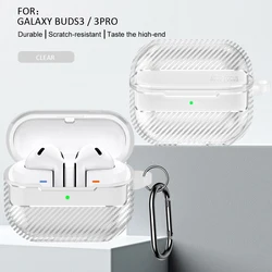 Carbon Fiber Shockproof Earphone Protective Cover with Keychain and Accessories for Galaxy Buds3 Pro (Transparent)