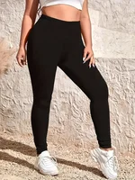 Women Plus Size  Black High-stretch Leggings Wear Nine-point Pants High-waisted Plus Fat Solid Color Small Feet Pants - Image 4