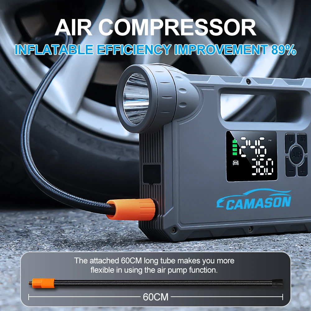 Camping Flashlight Rechargeable Lamp Camp Tent Air Compressor Car Tyre Air Pump Jump Starter Lantern Torch light