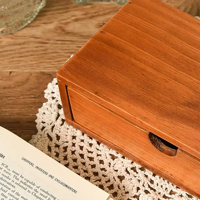 Retro Fa Fiók Tároló Box Asztali Tárolószekrény Szekrény Befejező Doboz Típusú Ékszer Kozmetikai Szervező - Image 2
