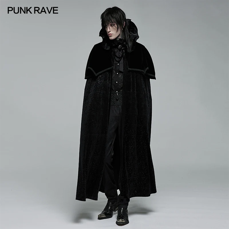 PUNK RAVE Men's Gothic Mysterious Dark Noble Night Cloak Weft Velvet